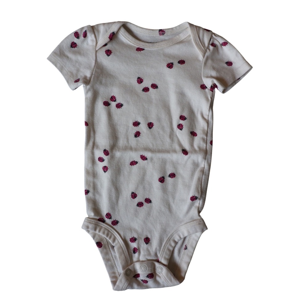Carters Baby Girl Ladybug Print Short Sleeve Bodysuit White Red 9 Months 9M - Picture 2 of 3